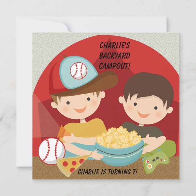 Boys Backyard Campout Birthday Invitations (Front)