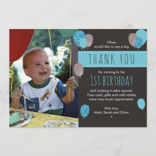 Boys balloon birthday thank you card