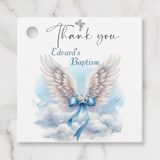 Boys Baptism Blue Cloud  Favour Tags (Front)