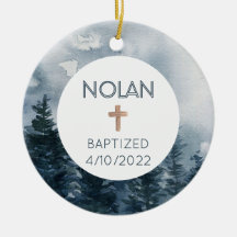 Boy's Baptism Faith Date Christian Ornament 