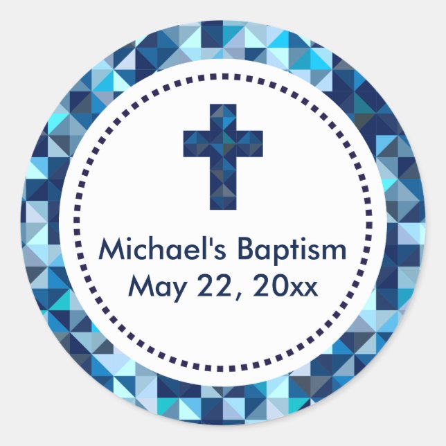 Boy's Baptism First Communion Confirmation Favours Classic Round Sticker (Front)