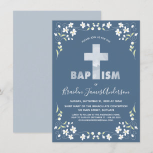 Boy's Baptism Invitation - Blue, Watercolor Cross