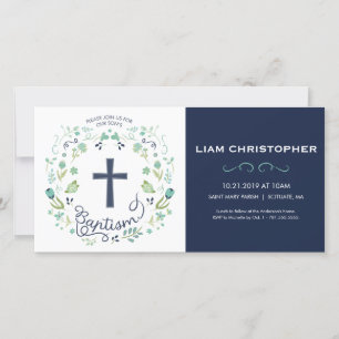 Boy's Baptism Invitation Card - Invite w/ Cross