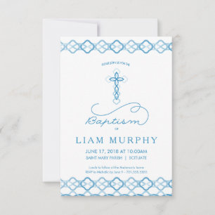 Boy's Baptism Invitation - Fancy Blue Cross