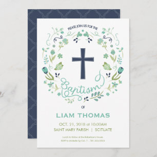 Boy's Baptism Invitation w/ Cross, Customize