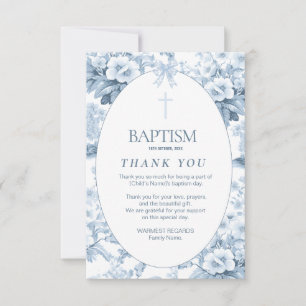 Boys Baptism Thank You Card, Blue Vintage Floral Card