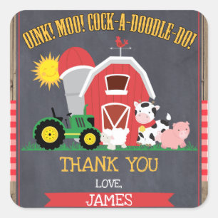 Boys Barnyard Chalkboard Birthday Square Sticker