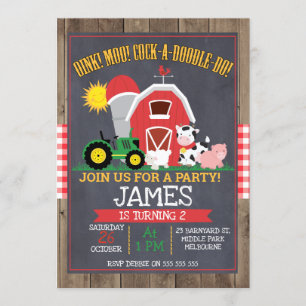 Boys Barnyard Chalkboard Invitation d'anniversaire