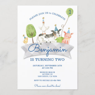 Boys Barnyard First Birthday Invite
