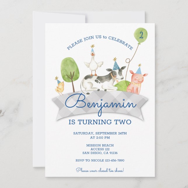 Boys Barnyard Premier Invitation d'anniversaire (Devant)