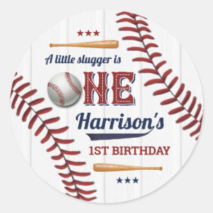 Boys Baseball 1st Birthday Classic Round Sticker