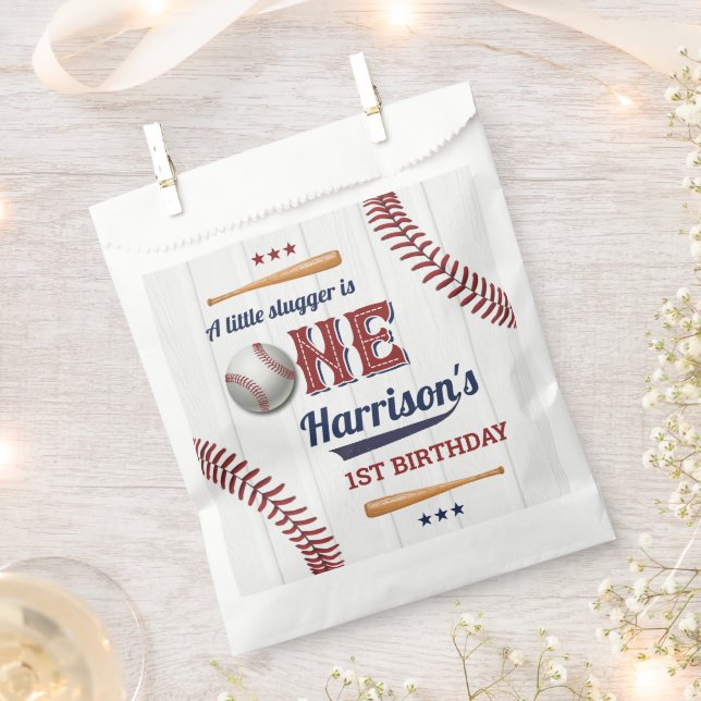 Boys Baseball 1st Birthday Favour Bag (Clipped)