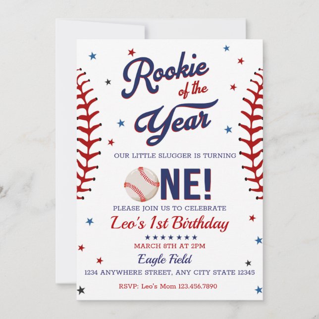 Boys Baseball 1st Birthday Invitation (Front)