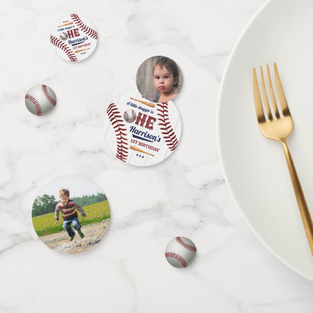 Boys Baseball 1st Birthday Photo Confetti (Group)