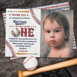 Boys Baseball 1st Birthday Photo Thank You Card<br><div class="desc">Say thank you in style with these trendy 1st birthday thank you cards. The template wording is easy to personalize and your family and friends will be thrilled when they receive these fabulous thank yous.</div>