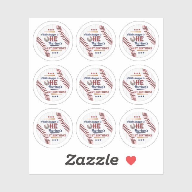 Boys Baseball 1st Birthday small 0.75" stickers (Sheet)