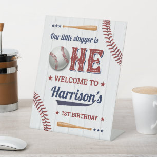Boys Baseball 1st Birthday Welcome Pedestal Sign