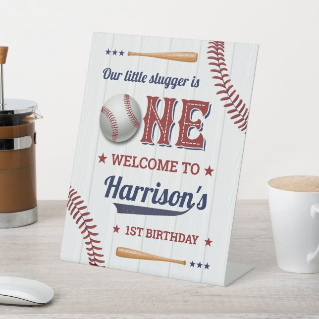 Boys Baseball 1st Birthday Welcome Pedestal Sign (In SItu)