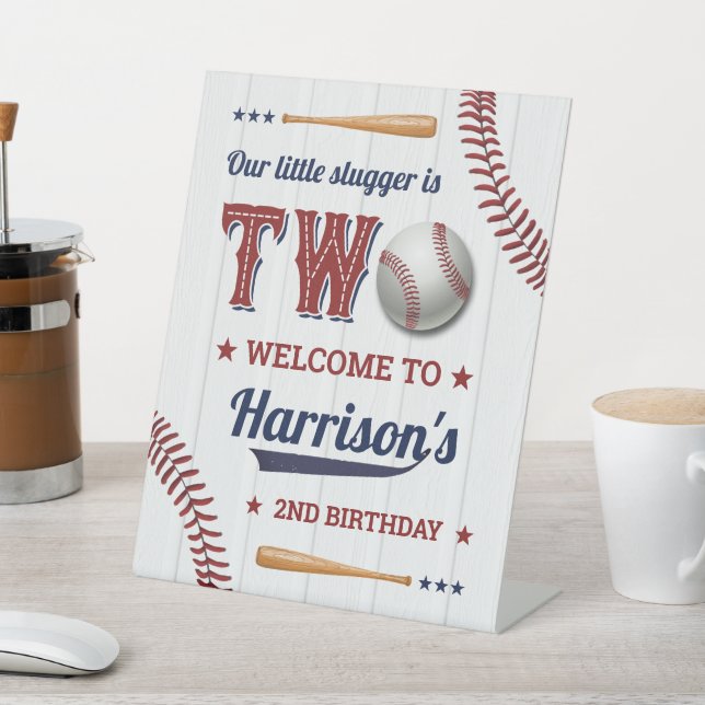 Boys Baseball 2nd Birthday Welcome Pedestal Sign (In SItu)