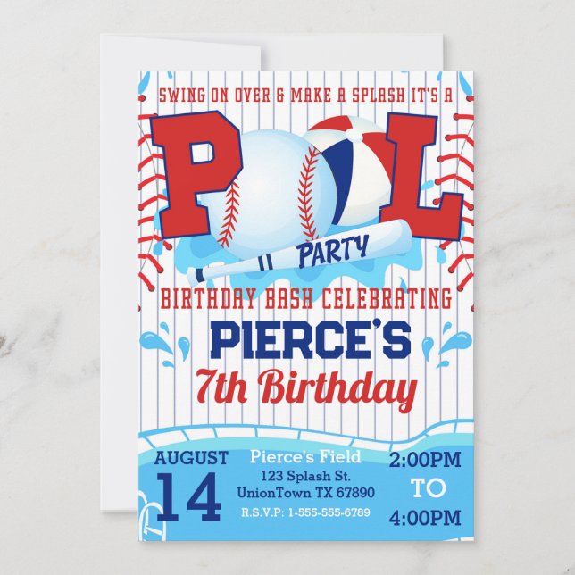Boys Baseball Anniversaire Pool Party Invitation (Devant)