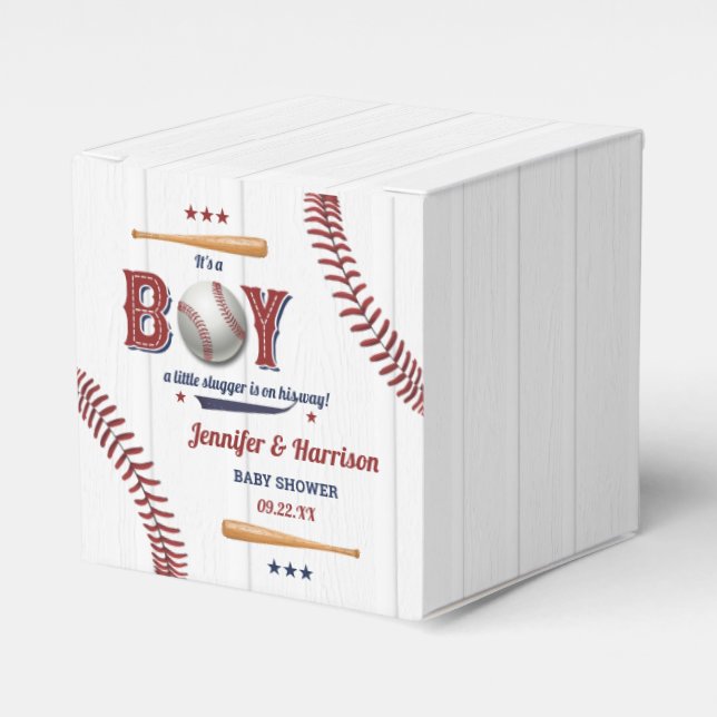 Boys Baseball Baby Shower Favor Box (Front Side)