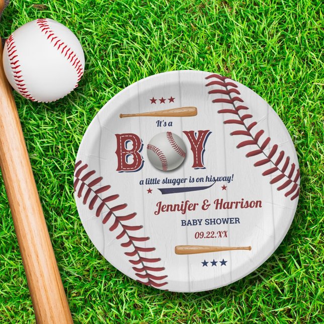 Boys Baseball Baby Shower Paper Plate (Creator Uploaded)