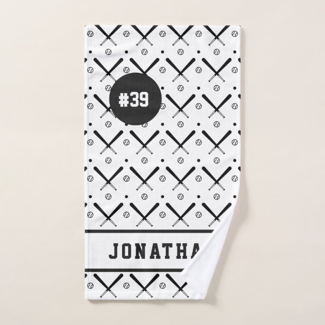 Boys Baseball Bat & Ball Nom du Motif Numéro d'équ (Serviette à main)