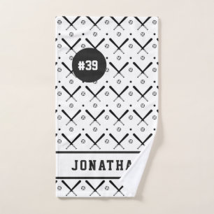Boys Baseball Bat & Ball Pattern Name Team Number  Hand Towel
