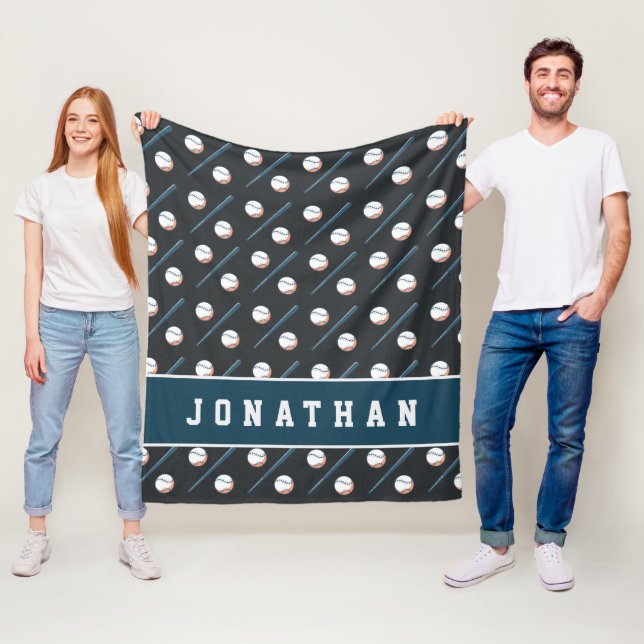 Boys Baseball Bat & Ball Sport Masculine Kids Name Fleece Blanket (In Situ)