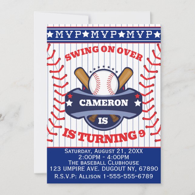 Boys Baseball Birthday Party Invitation (Front)