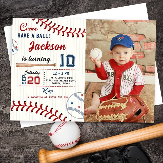 Boys Baseball Birthday Party Photo Invitation (Creator Uploaded)