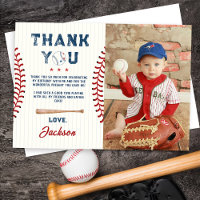 Boys Baseball Birthday Photo Thank You Card 