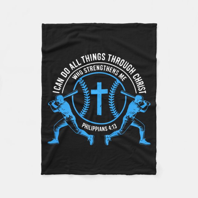 Boys Baseball Christian-shirt Softball I Can Do Al Fleece Blanket (Front)