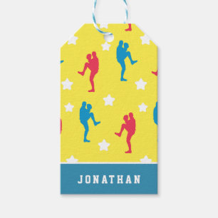 Boys Baseball Colourful Player Star Kids Name Gift Tags
