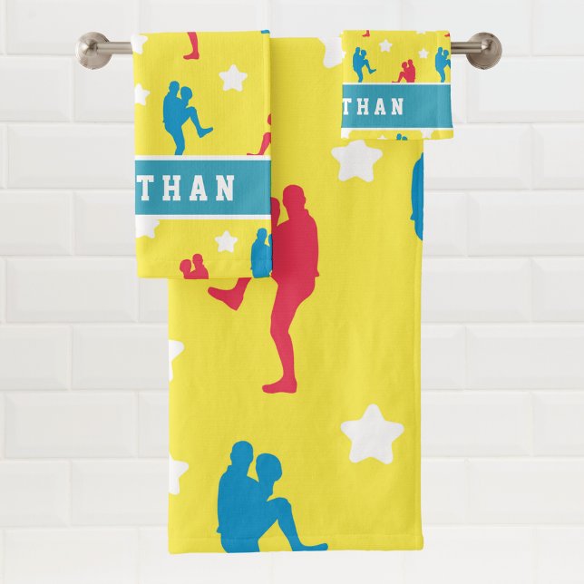 Boys Baseball Colourful Player Star Name & Number  Bath Towel Set (Creator Uploaded)