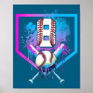 Boys Baseball Drip 8th Birthday Home Poster