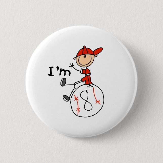 Boys Baseball I'm 8 2 Inch Round Button (Front)