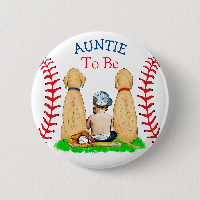 Boy's Baseball Themed Baby | Auntie to be 2 Inch Round Button (Front)