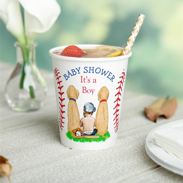 Boy's Baseball Themed Baby Shower 2 Labs and Baby Paper Cups (Insitu)