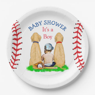 Boy's Baseball Themed Baby Shower 2 Labs and Baby Paper Plate