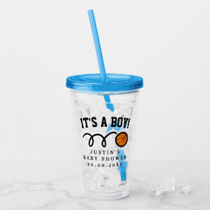 Boy's basketball baby shower acrylic tumbler glass
