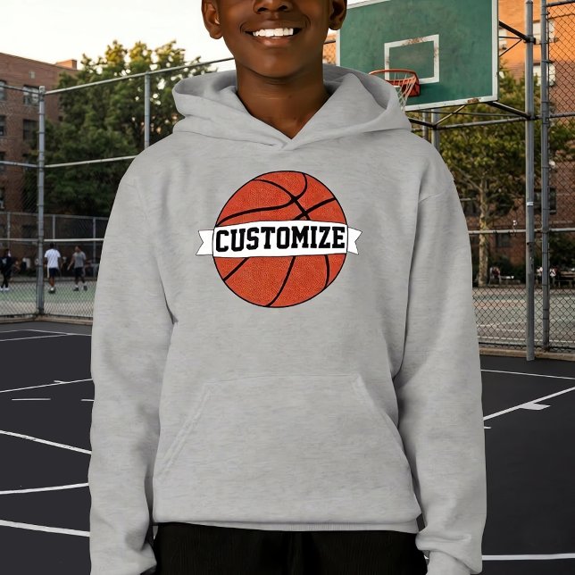 Boys Basketball Custom Team Player Name & Number (Custom basketball hoodies for boys and kids. Great for basketball team warmups.)