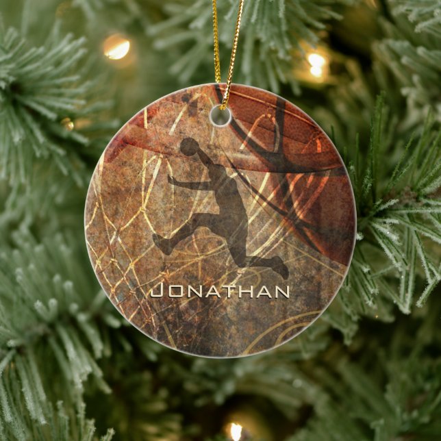 boys basketball grunge sports ceramic ornament (Tree)