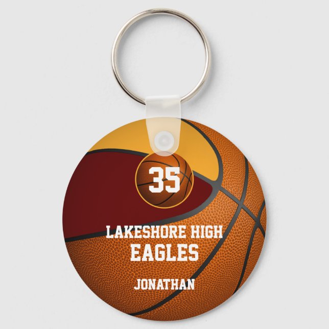 boys' basketball maroon gold team sports keychain (Front)