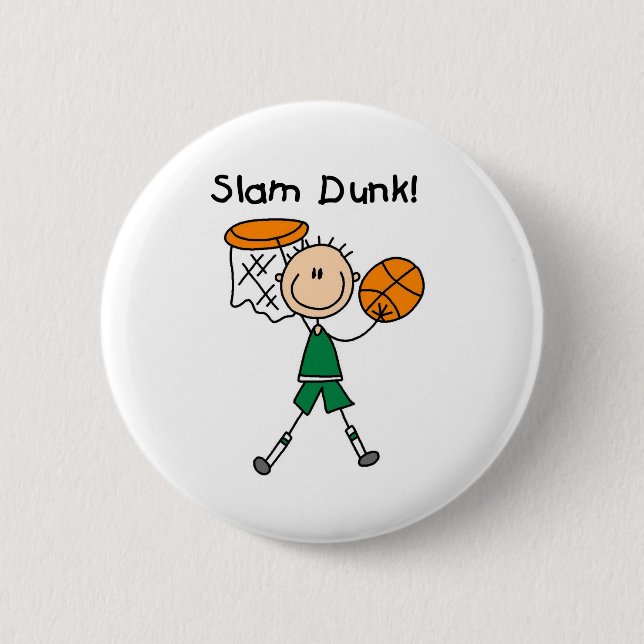 Boys Basketball Slam Dunk 2 Inch Round Button (Front)