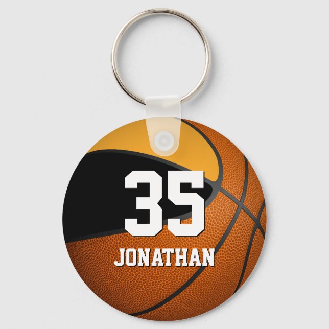 boys basketball w black and gold team colours keychain (Front)