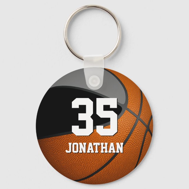boys basketball w black and grey team colours keychain (Front)