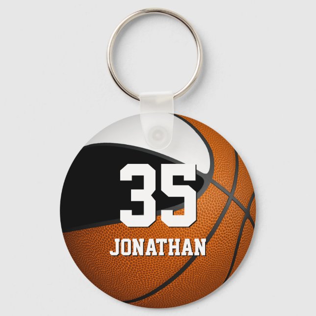 boys basketball w black and white team colours keychain (Front)