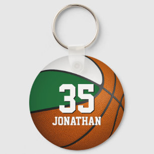 boys basketball w green and white team colours keychain