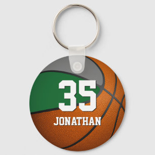 boys basketball w green grey team colours keychain